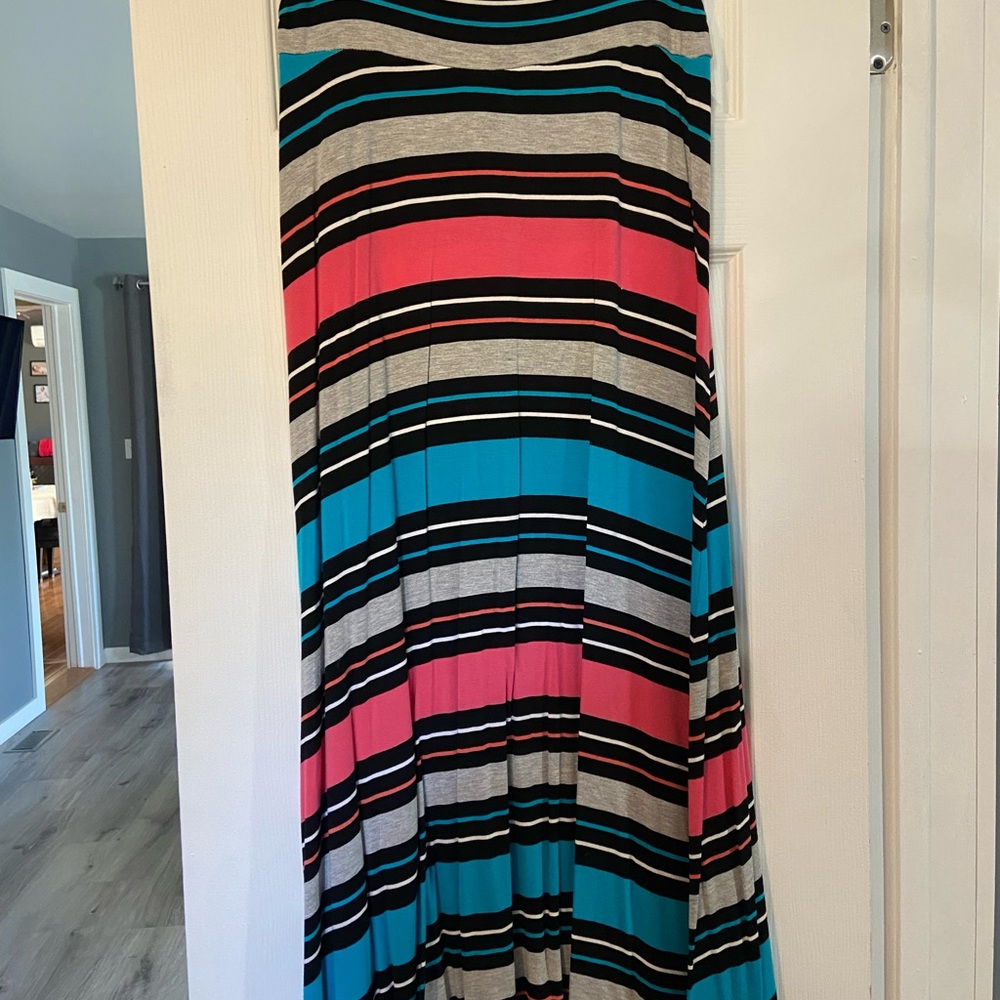 Striped Maxi Dress in Pink, Blue, and Black
